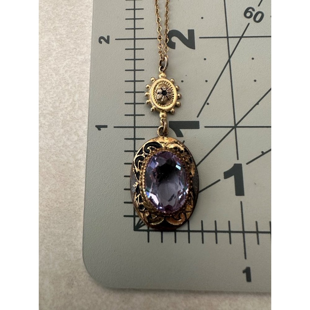 Antique Victorian gold filled Etruscan revival purple paste pendant necklace - Picture 9 of 10